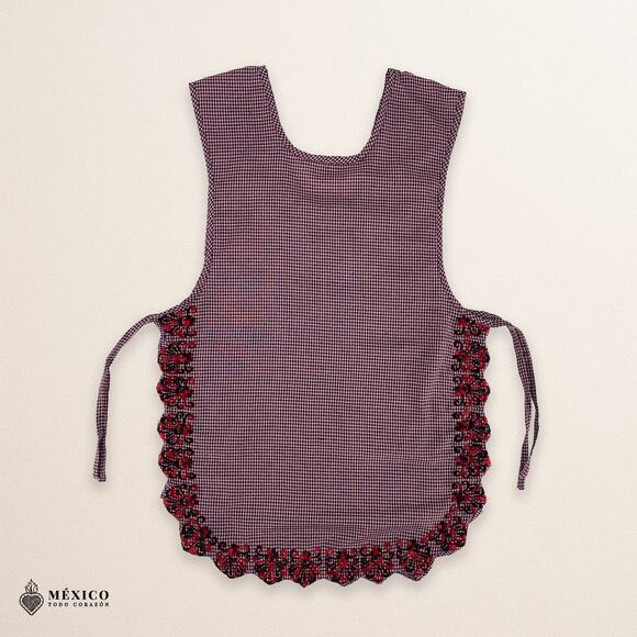 Reddish Mexican Embroidered Smock Apron – Floral Traditional Design for Women - Picture 4 of 8